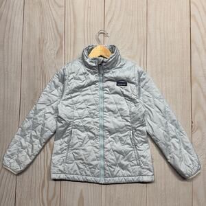 Patagonia Girls Nano Puff Primaloft Jacket Size M 10 Diamond Quilted Light Blue
